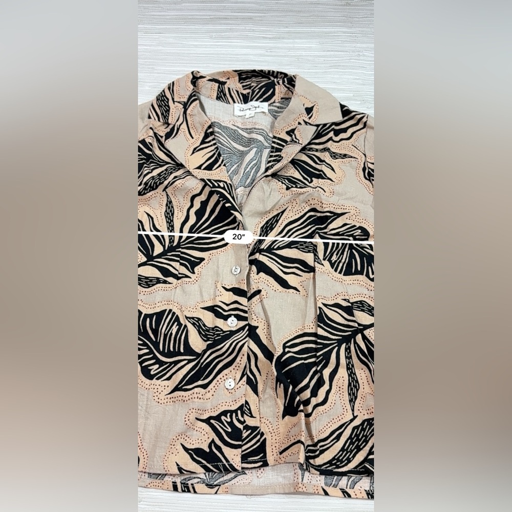 LINEN PANAMA JACK MEDIUM ✨short sleeve tropical Leaf Print Button-Up Shirt EUC - Picture 4 of 5